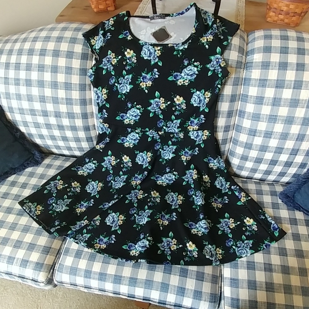 NWT: Cute Black and Blue Flower Dress
